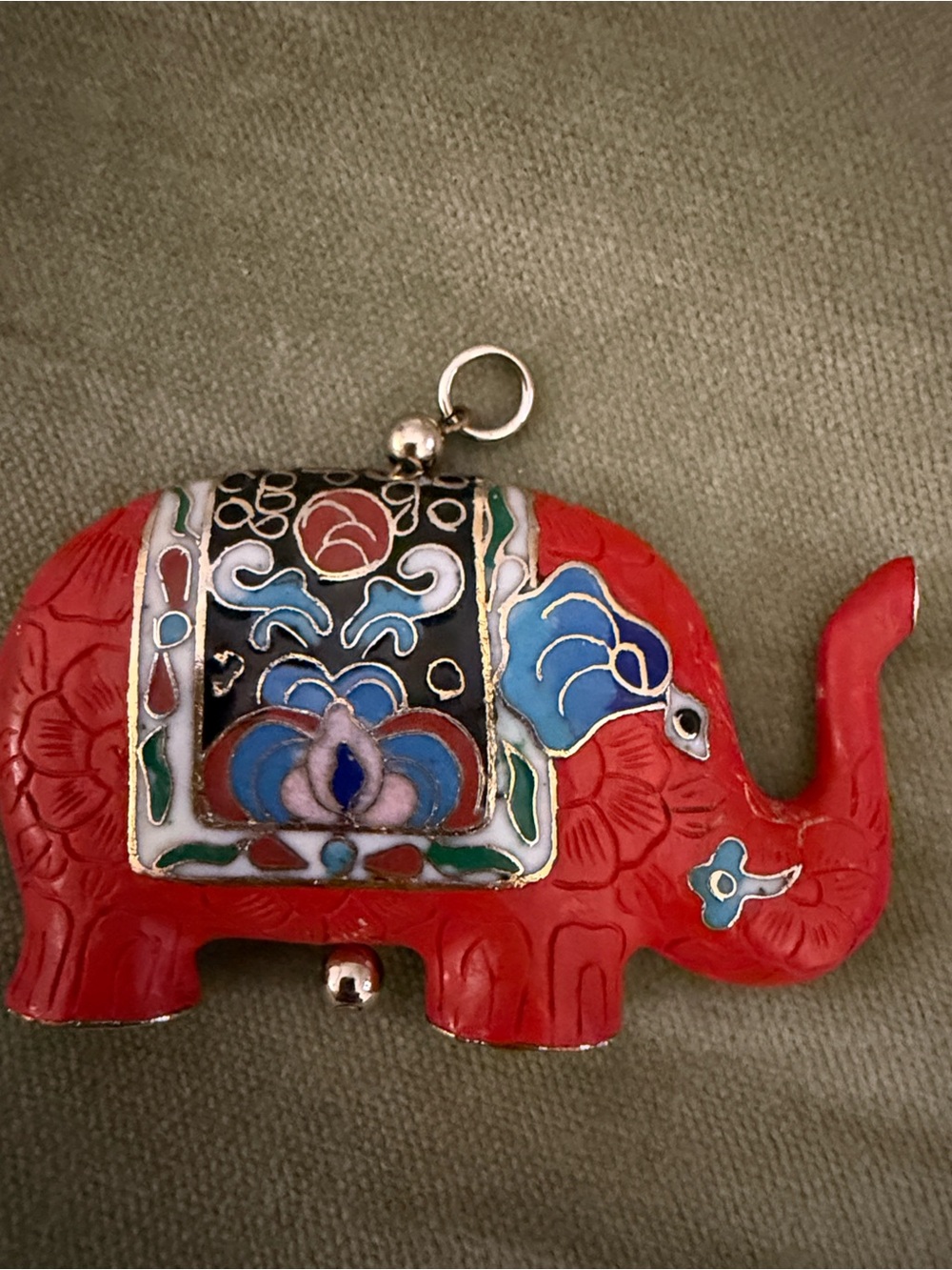 Red Cinnebar & Cloisonné Elephant Decorative Pendant